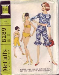 8289 1966 2 PC LO RISE BATHING SUIT,TOP,JELLIES PATTERN 9 30.5''